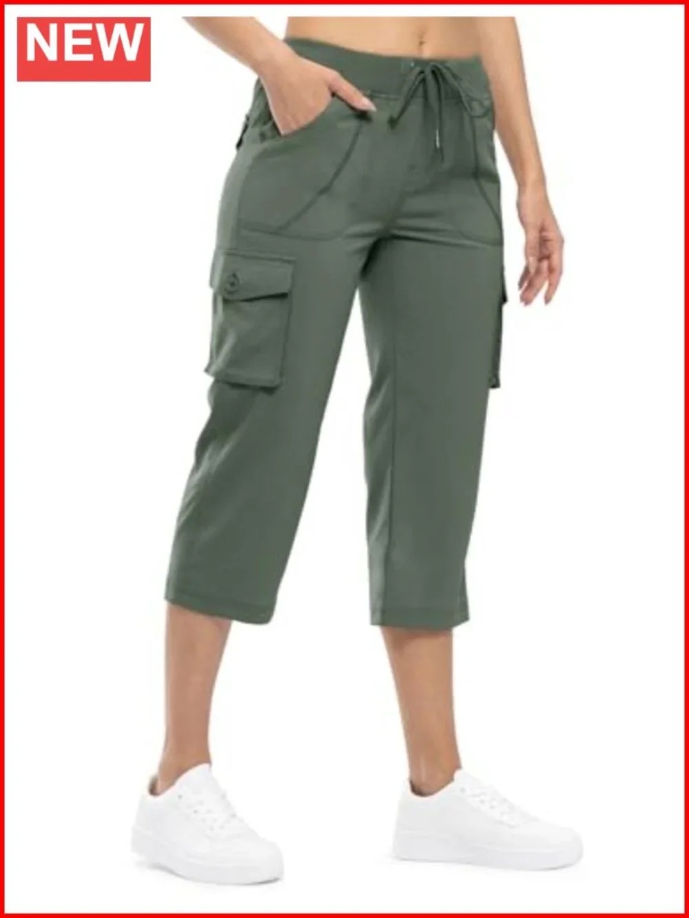 Womens Cargo Capris Lightweight Hiking Pants 6 Pockets Quick Dry Loose Shorts
